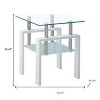 HomeRoots Set of Two Clear and White Glass and Metal Square End Tables With Shelf - 3 of 4