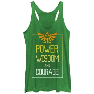 Women's Nintendo Legend of Zelda Power Wisdom Courage Racerback Tank Top - 1 of 3