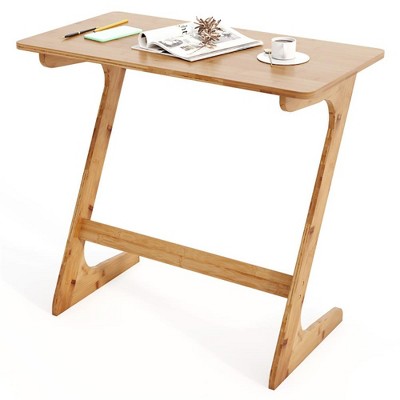 ResenkosSofa Table, End Table, Side Table,Bamboo Z-Shaped Spacious Sofa Side Table with Space-Saving Tabletop-Natural Beige