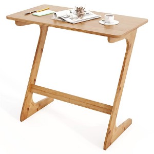 ResenkosSofa Table, End Table, Side Table,Bamboo Z-Shaped Spacious Sofa Side Table with Space-Saving Tabletop-Natural Beige - 1 of 4