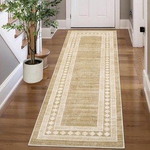 Modern Washable Area Rugs, Geometric Accent Carpet with Non-Slip Backing, Soft Low Pile Throw Rug Contemporary Bordered for Living Room Office - 1 of 4
