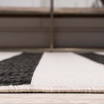 Classic Wide Stripe Black and Cream 8' x 10' Synthetic Area Rug