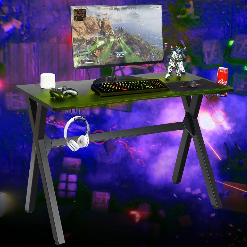 Costway Gaming Desk Computer Desk Table w/Cup Holder & Headphone Hook Gamer Workstation, 4 of 11