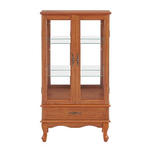 YOOCOZZ Lighted Glass Wine Curio Display Cabinet with Adjustable Glass Shelves 2 Doors 1 Drawer Bulb Included - 1 of 3