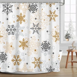 Winter Christmas Shower Curtains for Bathroom Golden Grey Snowflake Shower Curtain Winter Xmas New Year Holiday Bathroom Decor 70.8x70.8 Inch - 1 of 1