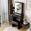 Small Space Left Bedside Cabinet Vanity Table + Cushioned Stool, Extra Large Touch Control Sliding LED Mirror - image 4 of 4