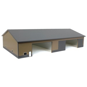 1/64 Tan & Gray 2 Door 70ft x 130ft Wooden Implement Pole Building w/ Divided Shop Area STA-210 - 1 of 4
