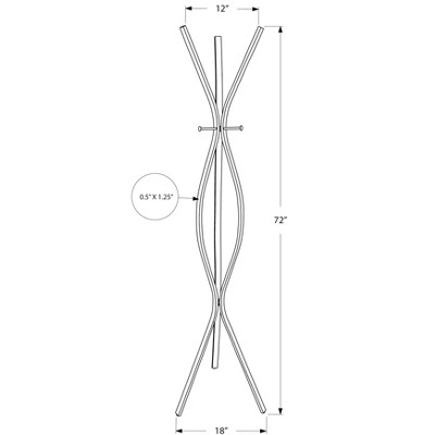 Black Metal 72-Inch Contemporary Coat Rack with 3 Hooks