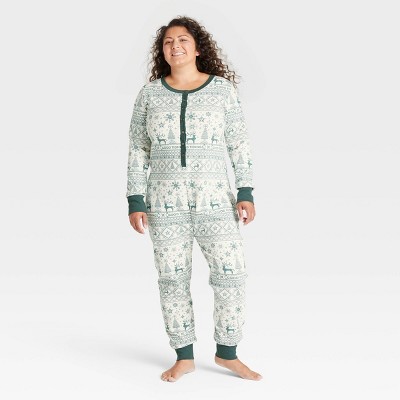Women's Reindeer Good Tidings Union Suit Green/Cream - Hearth & Hand™ with Magnolia XS