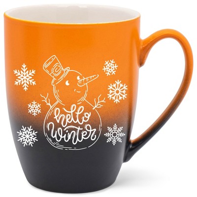 Elanze Designs Hello Winter Two Toned Ombre Matte Orange and Black 12 ounce Ceramic Stoneware Coffee Cup Mug