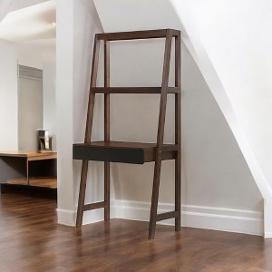 Alilang 31.90 Inch Ladder Desk with Built-In Drawer and Open Shelving for Small Spaces - Natural Wood Brown - 1 of 4