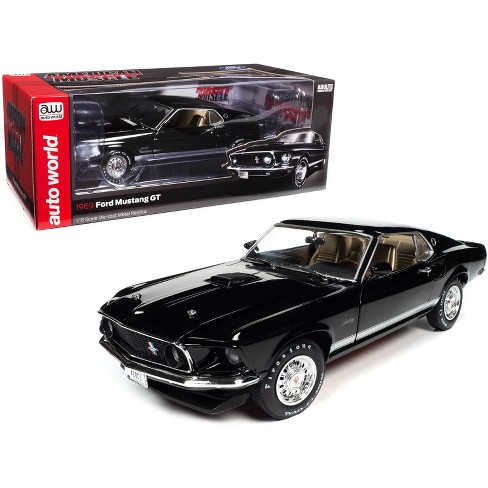 huiswerk maken mosterd binden 1969 Ford Mustang Gt Raven Black With White Stripes And Gold Interior 1/18  Diecast Model Car By Auto World : Target