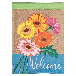 Dicksons Magnolia Garden Welcome Gerber Daisies Burlap Floral Blue 42 x 29 Polyester Outdoor Garden Flag - 1 of 1
