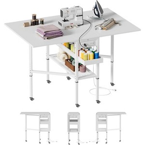 PAKASEPT 50" Foldable Fabric Cutting Tables, Sewing Cutting Table with Charging Station, Height Adjustable Craft Table with Storage, for Home Office - 1 of 4