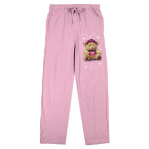 Teddy Bear With Cute Outfit Women's Pink Sleep Pajama Pants - 1 of 4