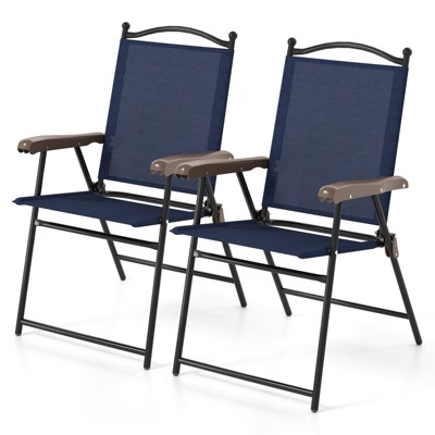 Tangkula Patio Folding Chairs Set of 2 Outdoor Dining Chairs w/ Ergonomic Backrests & Armrests