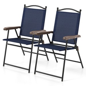 Tangkula Patio Folding Chairs Set of 2 Outdoor Dining Chairs w/ Ergonomic Backrests & Armrests - 1 of 4