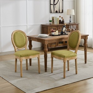 Kumasinova Dining Chairs Set of 2,Wooden Chairs with Linen Fabric,Backrest,Solid Wood Frame,Antique Painted Finish,Beige Chair for Dining Room - 1 of 4