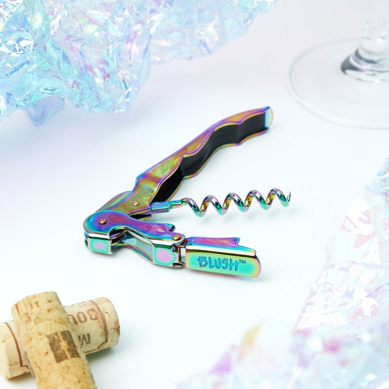 Blush Mirage Double Hinged Corkscrew, Cute Iridescent Wine Bottle Opener and Foil Cutter, Stainless Steel Bar, 4.75 Inches Long, Set of 1, Multicolor, 3 of 9