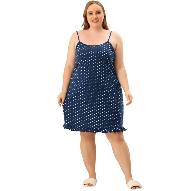 Agnes Orinda Women's Plus Size Comfort Ruffle Hem Polka Dots Sleeveless Nightgown, 3 of 6