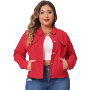 Agnes Orinda Women's Plus Size Classic Denim Long Sleeve with Pockets Fashion Jean Jackets - 1 of 4