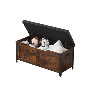 Storage Chest, Storage Bench with Safety Hinge, Farmhouse Style Wooden Toy Chest for Entryway, Bedroom, Living Room, Rustic Brown - 1 of 4