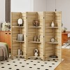HOMCOM 6 Panel 67" Tall Wood Privacy Screen Room Divider with 3 Display Shelves, and Folding Storage for Bedroom or Home Office, Natural Wood - 2 of 4