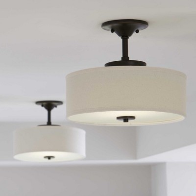 Antique Bronze LED Semi-Flush Mount with Linen Shade