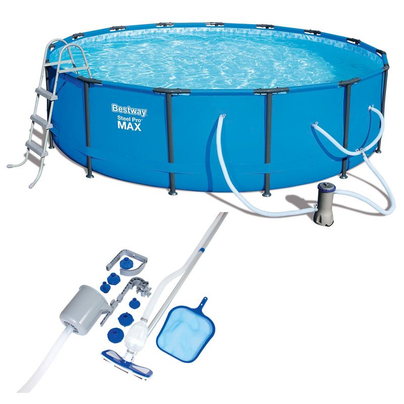 Bestway 15ft x 42in Steel Pro Max Round Frame Above Ground Pool with Accessories, 1 of 7