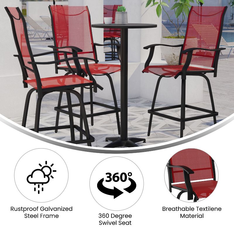 Flash Furniture Valerie Patio Bar Height Stools Set of 2, All-Weather Textilene Swivel Patio Stools and Deck Chairs with High Back & Armrests, 6 of 14