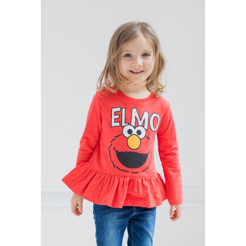 Sesame Street Elmo Baby Girls 2 Pack Peplum Long Sleeve T-Shirts Infant, 5 of 9