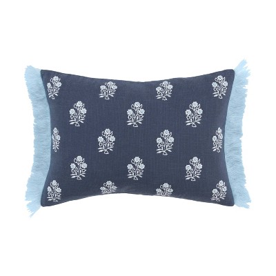 14"x20" Oversize Vintage Lumbar Throw Pillow Blue - Rizzy Home: Cotton ...