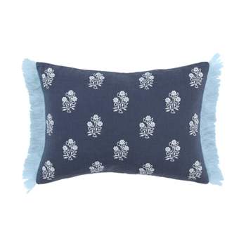 14"x20" Oversize Vintage Lumbar Throw Pillow Cover Blue - Rizzy Home