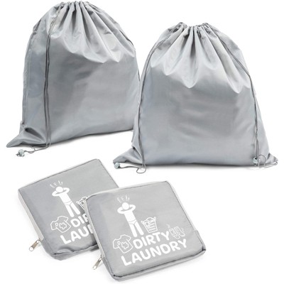 Zodaca 2 Pack Travel Laundry Bag with Drawstring Closure, Dirty Clothes Hamper, 6.6x6.5 in, Gray