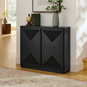 Mid Century Modern V-Shape Fluted Sideboard Cabinet with Storage & 2 Outlet Holes, Narrow Buffet Cabinet for Living Room, Entryway - 1 of 4