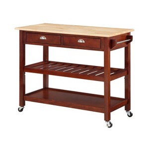 HomeStock  American Heritage 3 Tier Butcher Block Kitchen Cart with Drawers, Mahogany/Butcher Block - 1 of 4