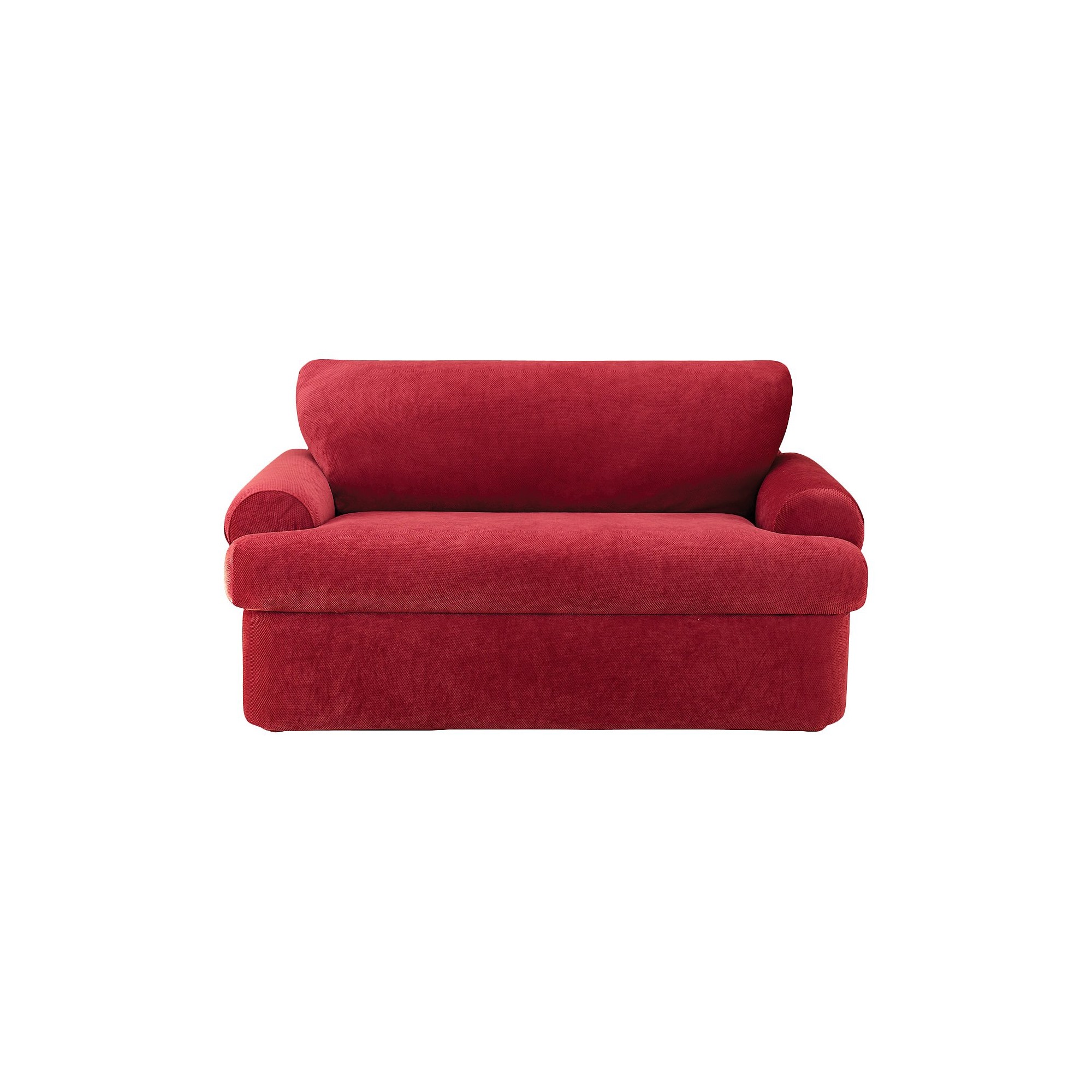 Stretch Pique 3 Piece T Loveseat Slipcover - Sure Fit, Red