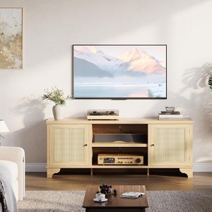 TV Stand for TVs Up to 70", Rattan Entertainment Center with 2 Cabinets & Open Shelf - 1 of 4
