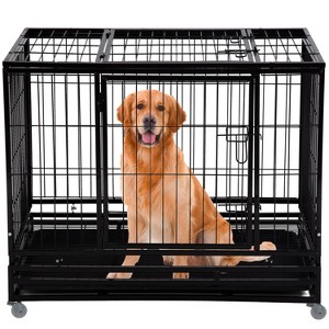 FDW 36/42/48 Inch Dog Crate Heavy Duty Dog Kennel Indoor Outdoor Metal Dog Cage with Removable Pan and Lockable Wheels Pet Playpen for Training - 1 of 4