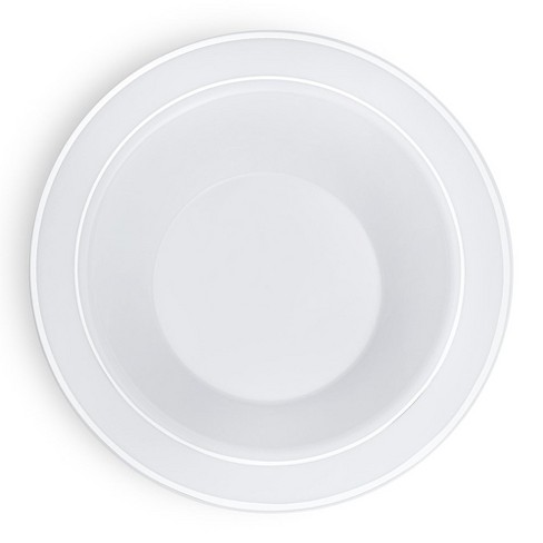 Smarty Had A Party 12 oz. White with Silver Edge Rim Plastic Soup Bowls (120 Bowls) - image 1 of 4