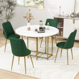 5 PCS Extendable Dining Table Set Foldable Dining Set Space-Saving Kitchen Table Set with 4 Upholstered Chairs and Round Faux Marble Table-Modernluxe - 1 of 4