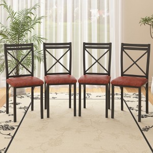 VECELO Metal Dining Chairs Set of 4/8, Steel Legs and PU Leather Cushion Seats for Kitchen Living Room, Black/Brown/Gray/White - 1 of 4