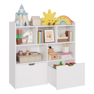 GustoWave Toy Storage Cabinet with Movable Drawers, Kids Bookshelf with Hidden Wheels, Multifunctional Storage Organizer for Playroom - 1 of 4
