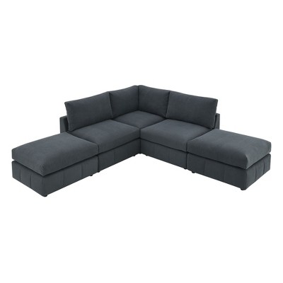 NicBex Modern L Shape Sectional Sofa Corduroy Armless Modular Couch with 2 Ottomans for Living Room and Office