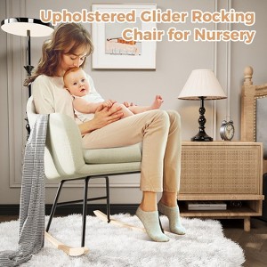 Oversized Linen Upholstered Rocking Chair, Modern Accent Chairs for Living Room, Indoor Comfy Armchair with Wooden Legs for Nursery, Bedroom - 1 of 4
