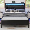 Furnulem full size bed frame with charging station and LED light, gray upholstered headboard, two-tier storage shelves, no spring mattress required - 2 of 4