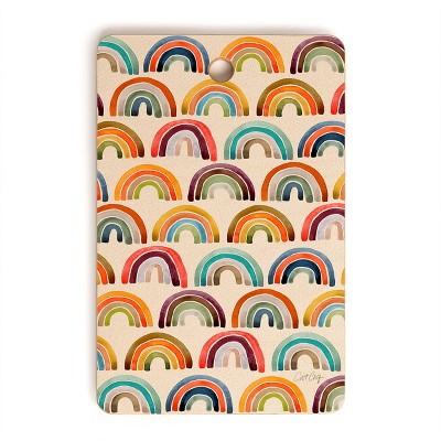 Cat Coquillette Rainbow Watercolor Retro Palette Rectangular Cutting Board - Deny Designs