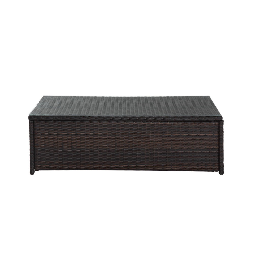 Palm Harbor Outdoor Wicker Coffee Table - Brown - Crosley: Steel Frame, Tempered Glass Top, UV & Weather-Resistant
