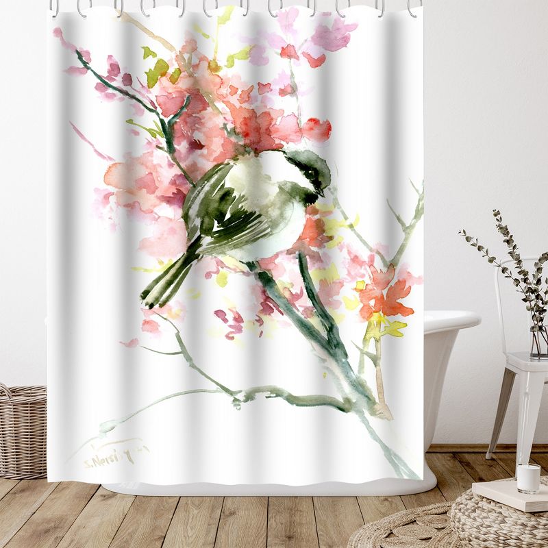 Americanflat 71" x 74" Shower Curtain, Spring And Chickadee by Suren Nersisyan, 5 of 9