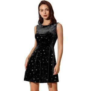 INSPIRE CHIC Women's Shiny Stars Print Sleeveless Swing Mini Velvet Dress - 1 of 4
